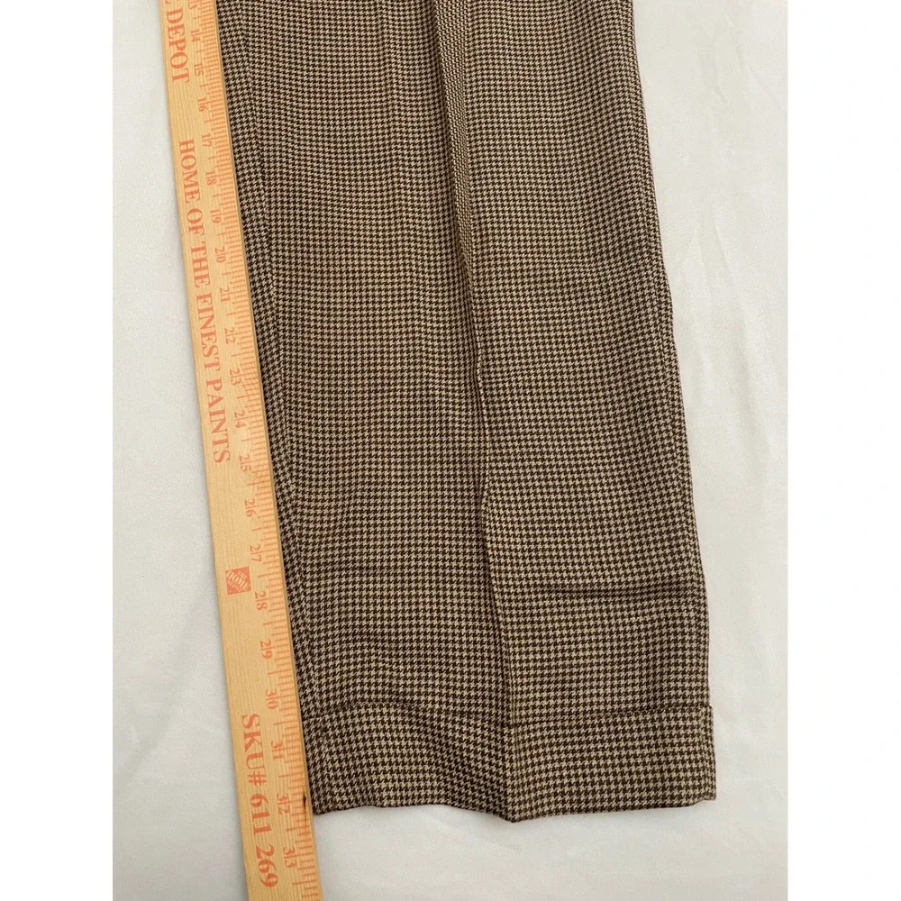 VTG Polo Ralph Lauren Trousers 42 Brown Houndstooth Pleated Cuffed Made in Italy